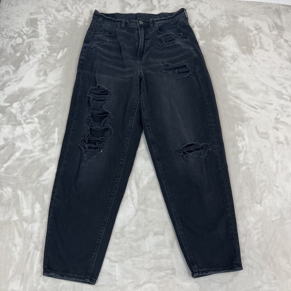 American Eagle Jeans Womens 6 Black Relaxed Mom Distressed Baggy Grunge Skater